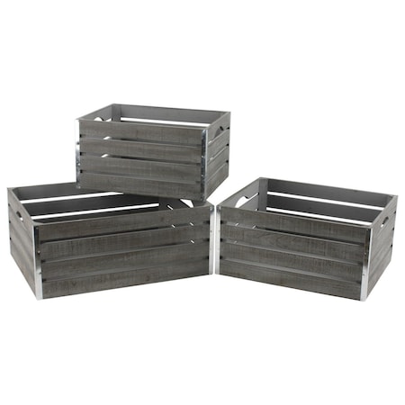 Wald Imports Wald Imports 8112-S3 Gray-wash Wood Crates; Set of 3 - Large 8112/S3